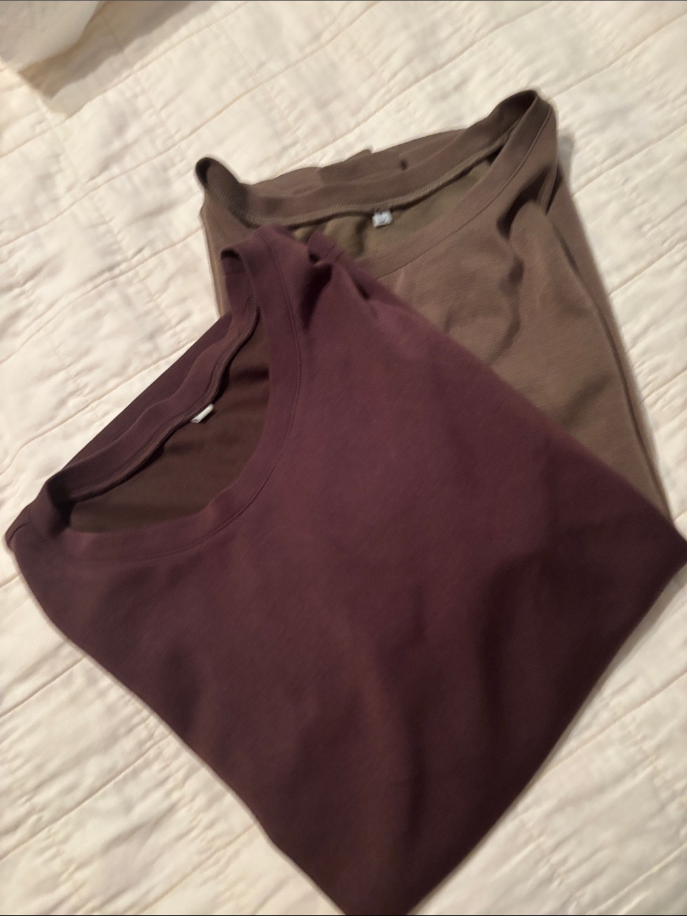 Two Crewneck Tops in Taupe and Plum